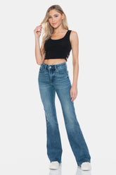 Judy Blue Full Size Tummy Control Vintage Wash Flare Jeans with Cut Hem